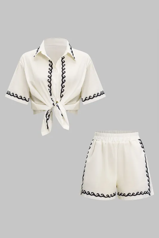Abstract Print Linen Button Shorts Set sold by Micas