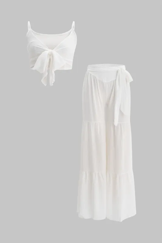 Chiffon Tie Front Top og High Waist Bukser sold by Micas