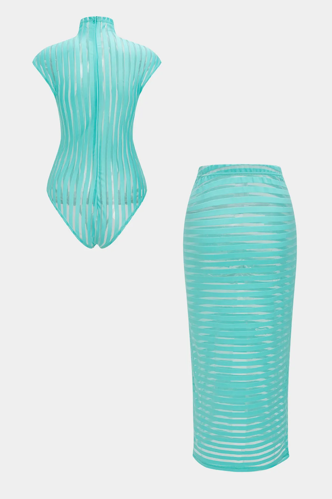 Striber mesh lynlås bodysuit og nederdel sæt sold by Micas product image thumbnail 2