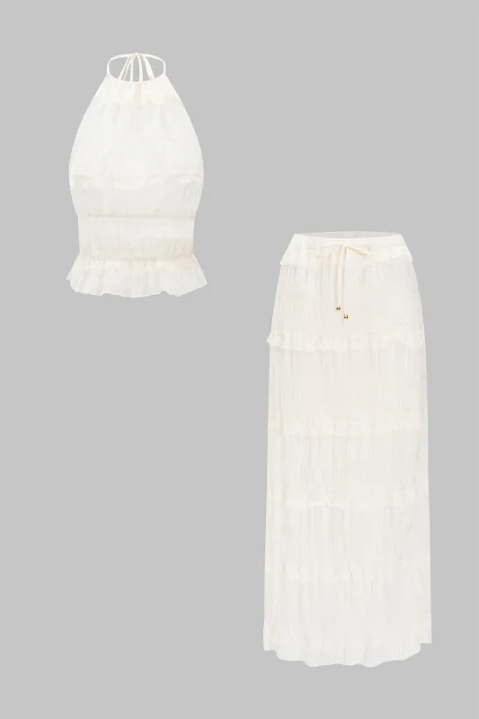 Chiffon slips foran rygfri top og nederdel sæt sold by Micas