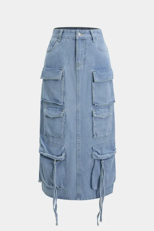 Denim høj talje lomme nederdel sold by Micas