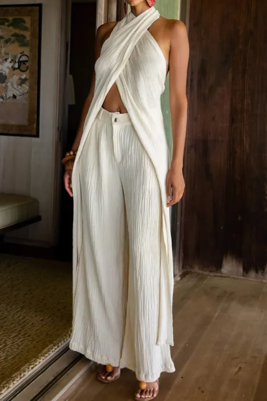 Linned plisset kjole og bukser sæt sold by Micas