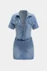 Denim knap bæltet kortærmet kjole sold by Micas