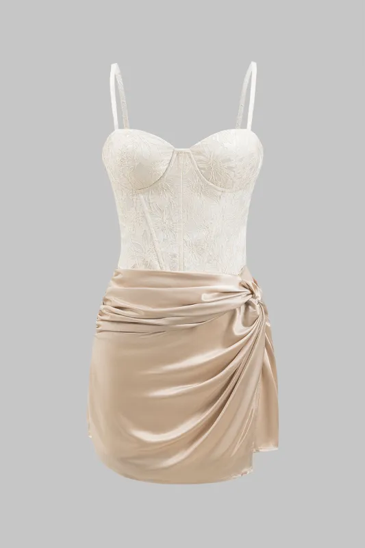 Satin Jacquard Patchwork Corset Ruched ærmeløs mini kjole sold by Micas