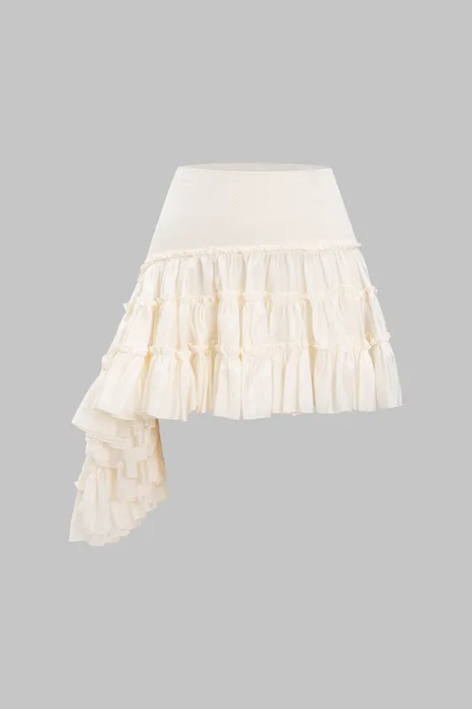Ruffle patchwork nederdel sold by Micas