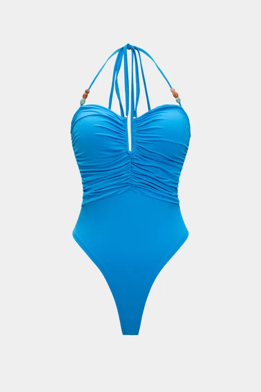 Beaded Ruched Sleeveless Bodysuit sold by Micas