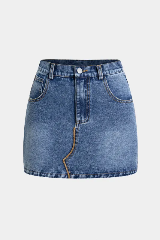 Denim kontrast piskesting lomme nederdel sold by Micas