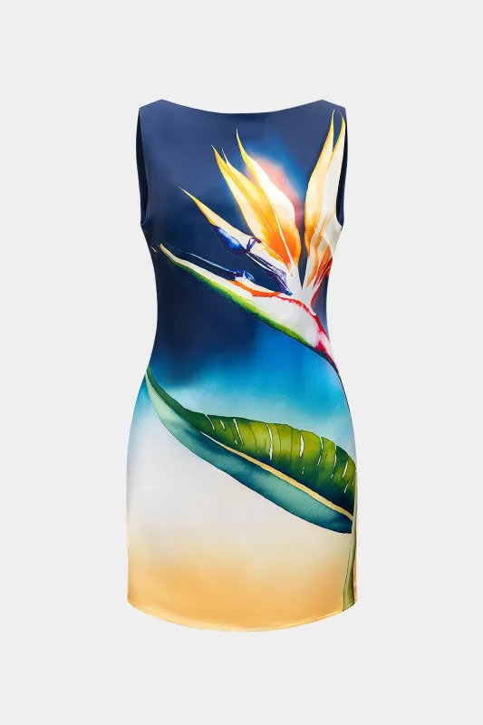 Blomsterprint satin ærmeløs mini kjole sold by Micas