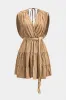 V-hals bæltet ruched bindingsmærel løs mini kjole sold by Micas