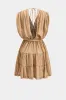 V-hals bæltet ruched bindingsmærel løs mini kjole sold by Micas