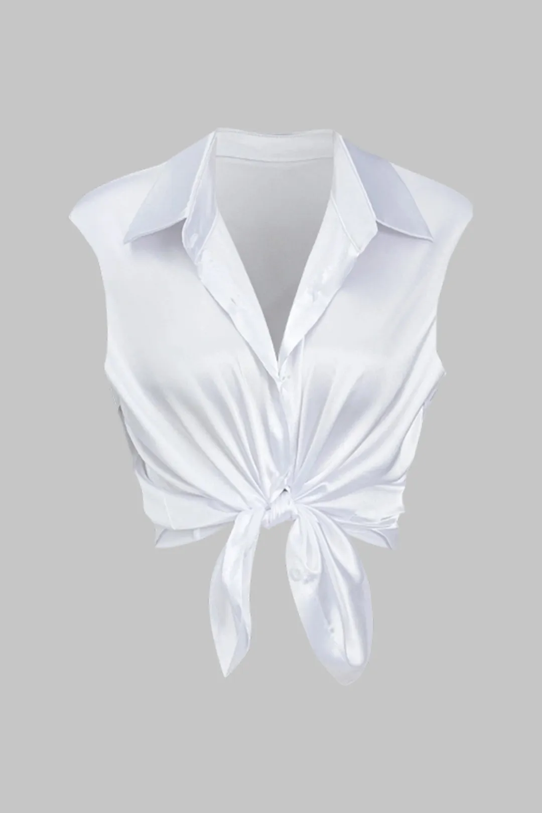 Satin knyttet ruched ærmeløs t-shirt sold by Micas