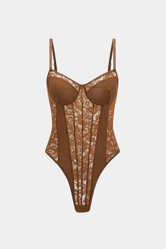Bustier Lace Patchwork Sleeveless Bodysuit sold by Micas