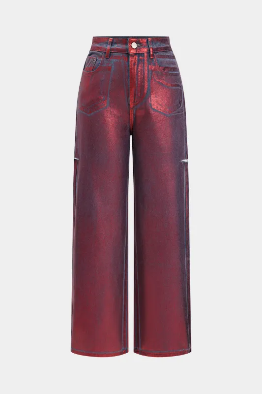 Denim Dirty Ripped Wide Leg Jeans sold by Micas