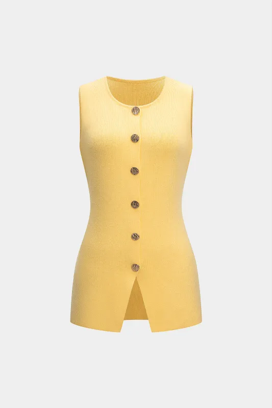 Knit Metallic Button Tank Top sold by Micas