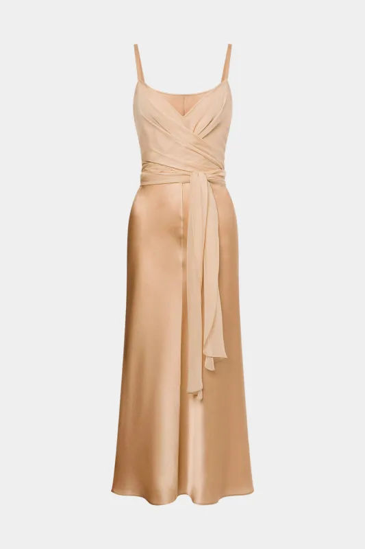 Chiffon Ruched Tie-Front Slip V-Neck Sleeveless Maxi Dress sold by Micas