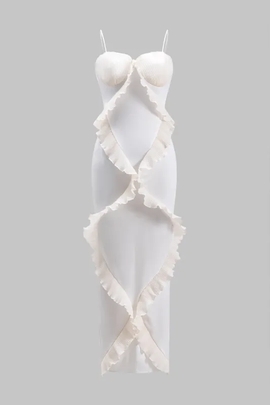 Ruffle Patchwork Bustier Side Slit Slip Maxi Dress sold by Micas