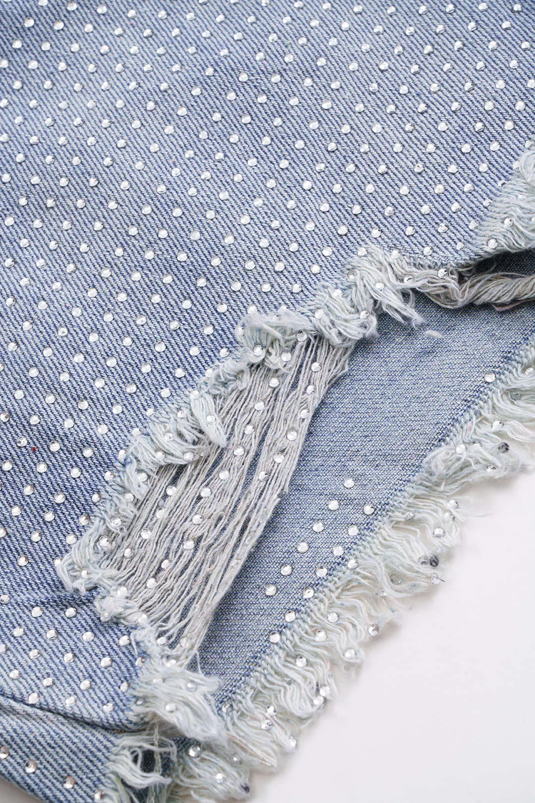 Denim flod flossede rhinestone høje talje shorts sold by Micas product image thumbnail 5