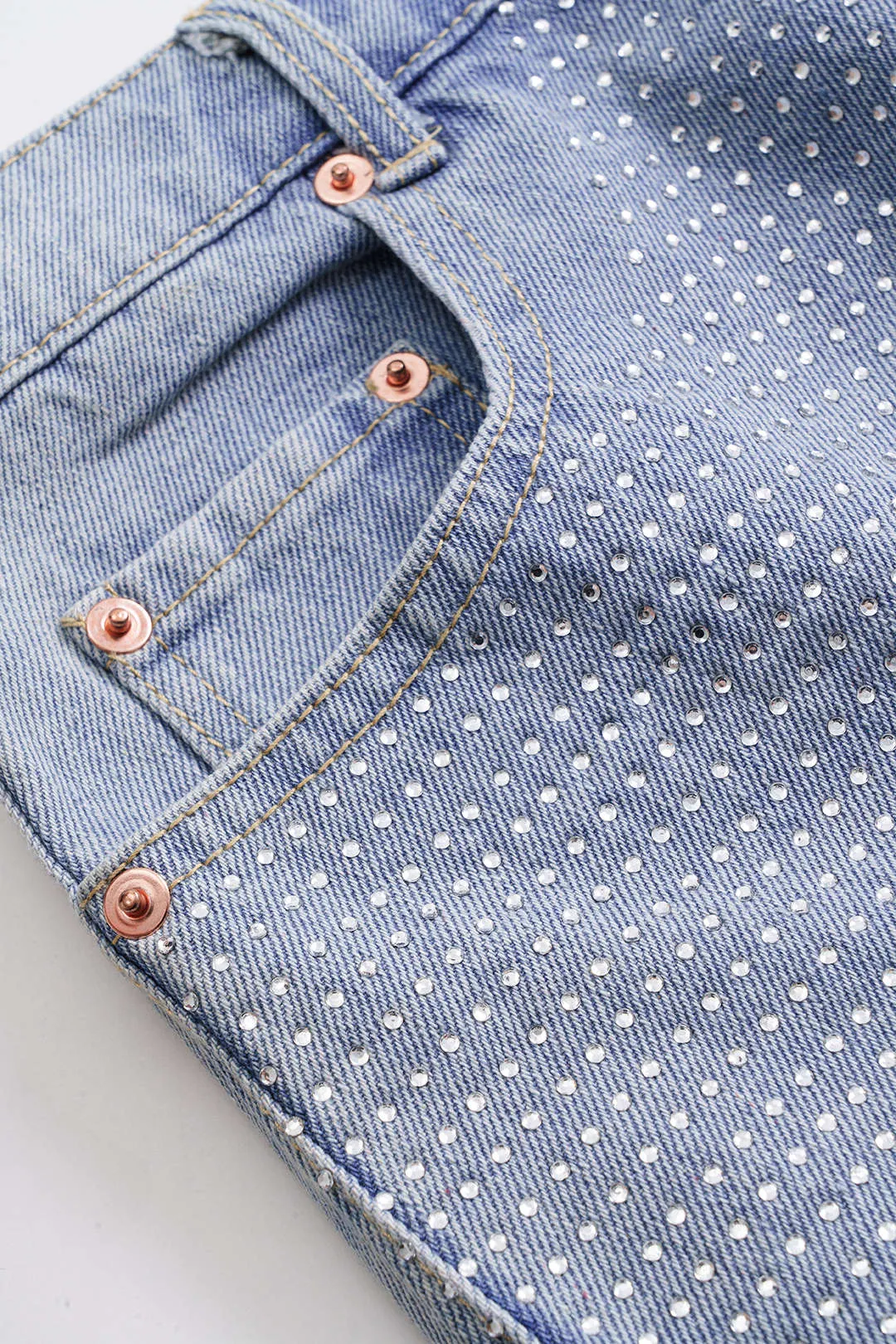 Denim flod flossede rhinestone høje talje shorts sold by Micas product image thumbnail 3