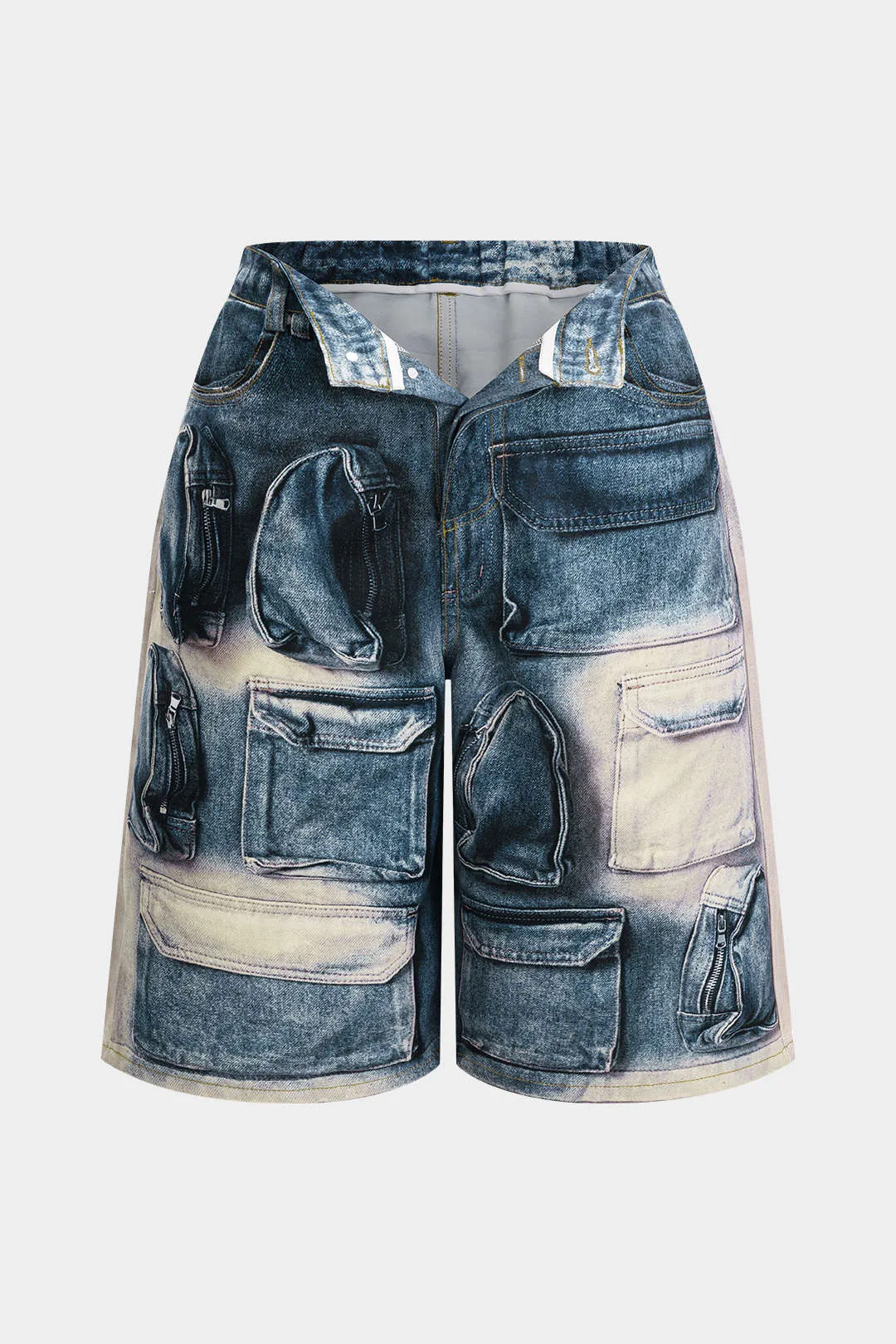 Plusstørrelse lomme trykt høje talje shorts sold by Micas