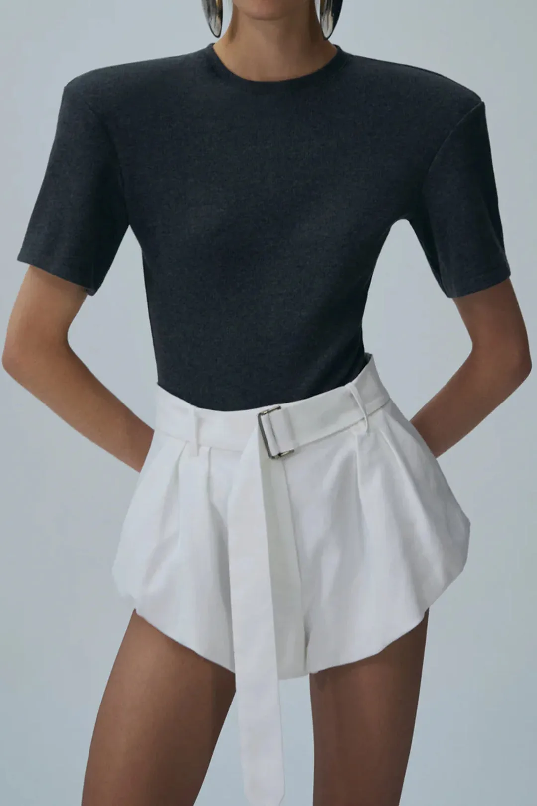 Ruched High Waist Metallic Decor Belted Shorts sold by Micas product image thumbnail 3