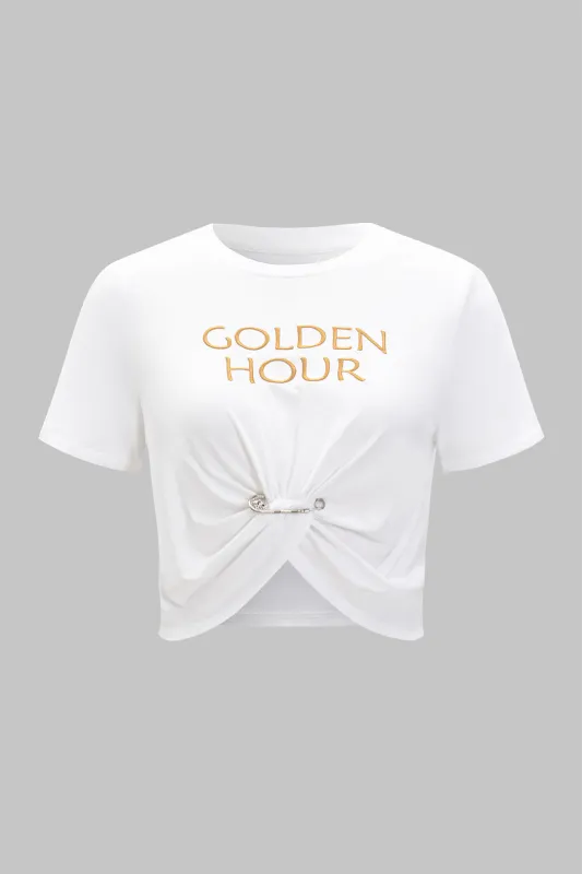 Metallisk indretning Broderi Ruched kortærmet t-shirt sold by Micas