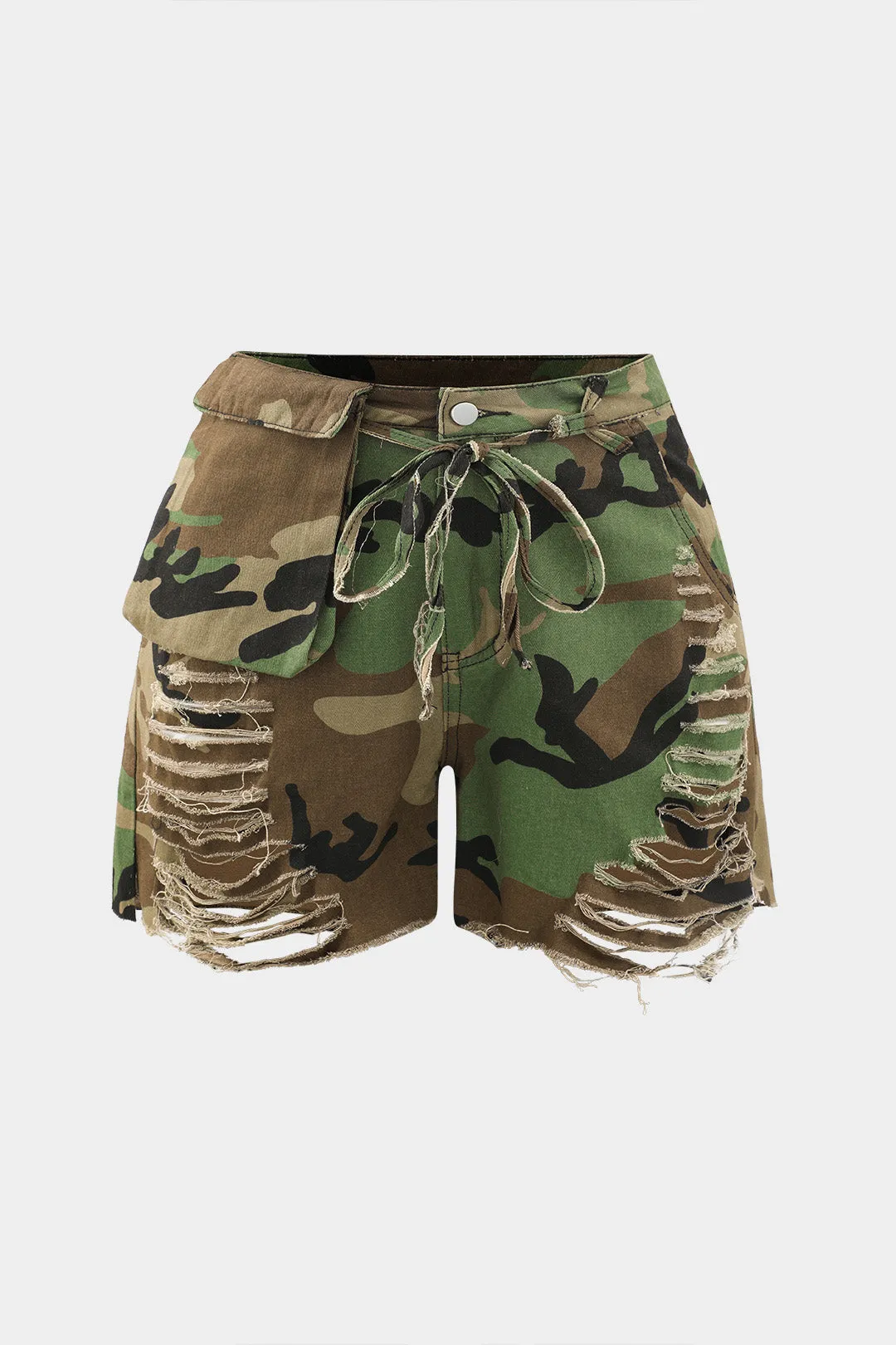 Plus størrelse camo print lynlås høj talje shorts sold by Micas
