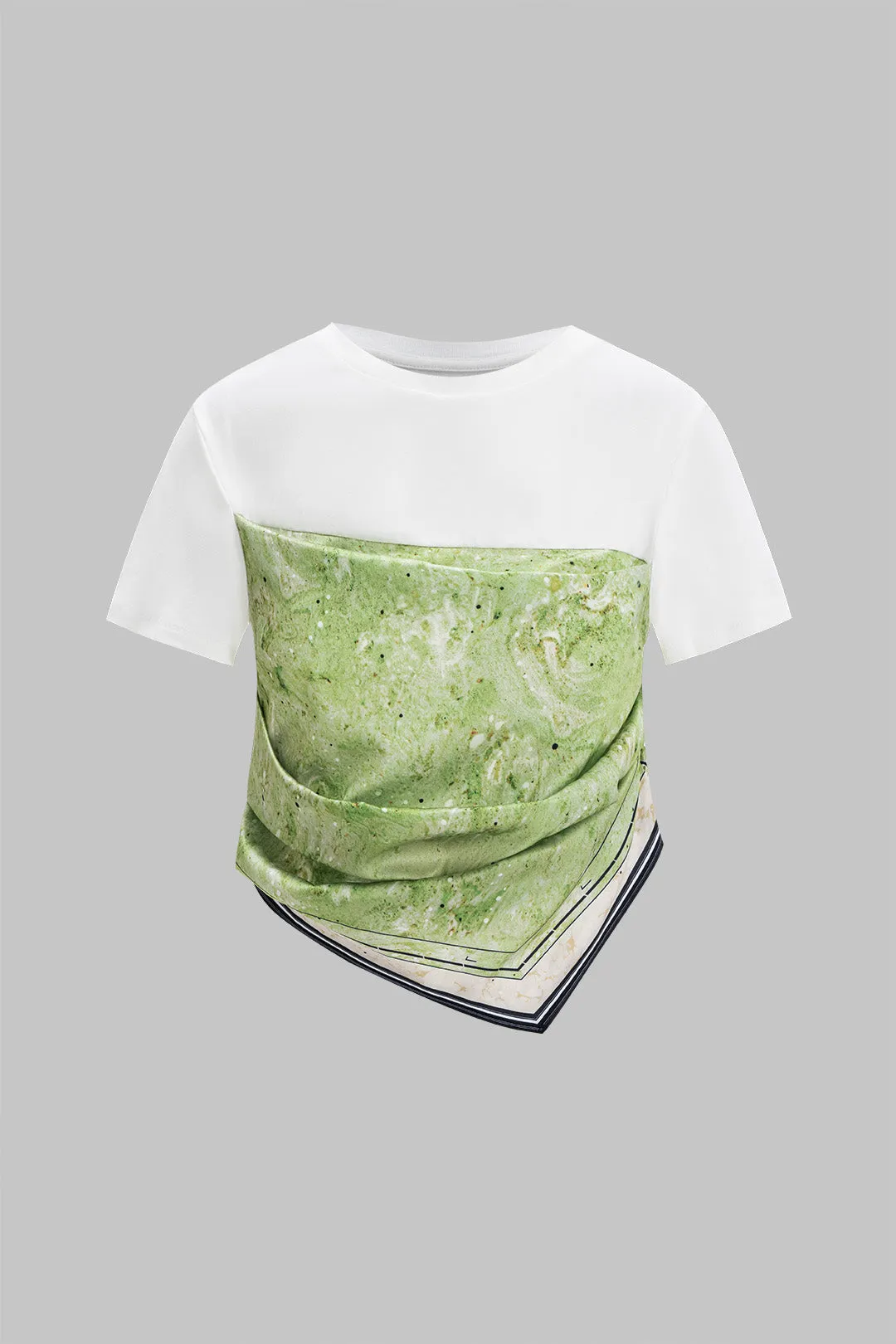 Abstrakt print satin patchwork kortærmet t-shirt sold by Micas