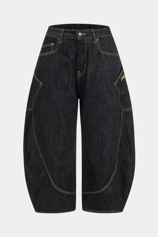 Plus størrelse denim lynlås tønde jeans sold by Micas