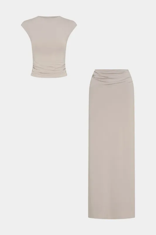 Ruched Tank Top And Slit Skirt Set sold by Micas