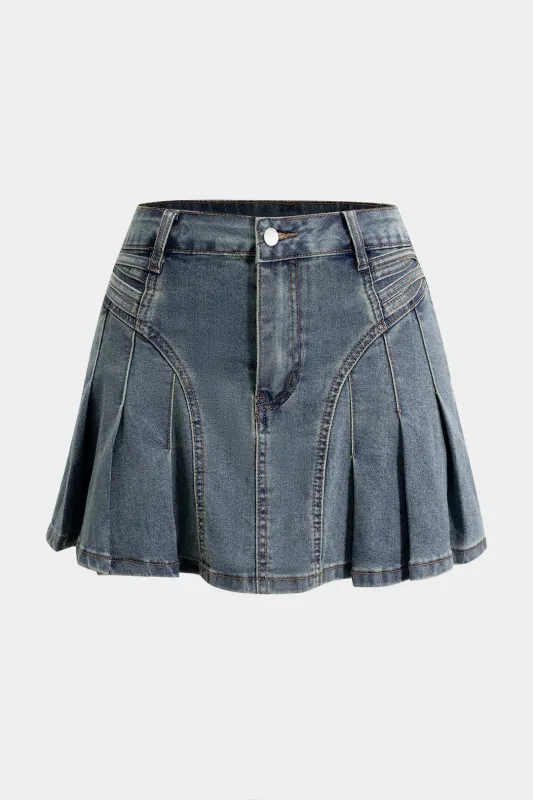 Denim plisseret lynlås nederdel sold by Micas