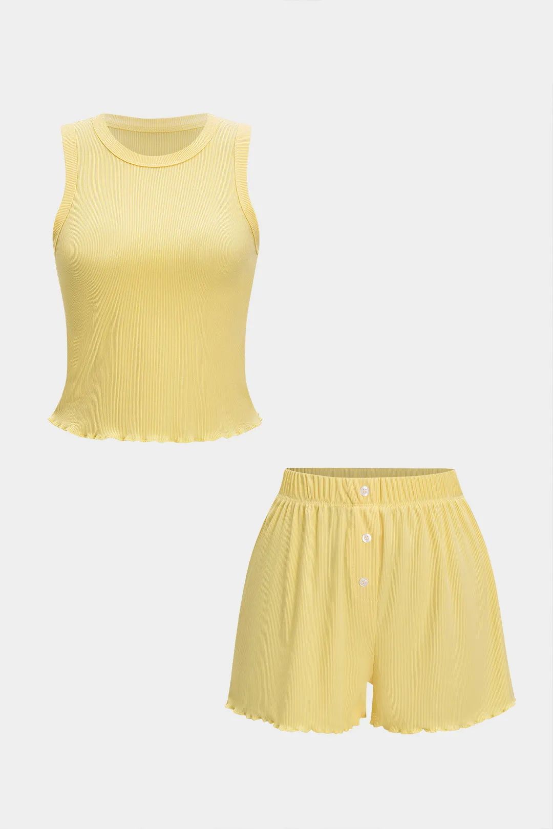 Ribbed tank top og knap shorts sæt sold by Micas