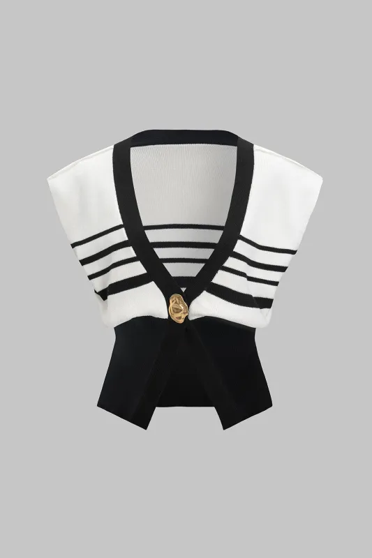 Strik kontrast Metallisk knap V-hals tank top sold by Micas