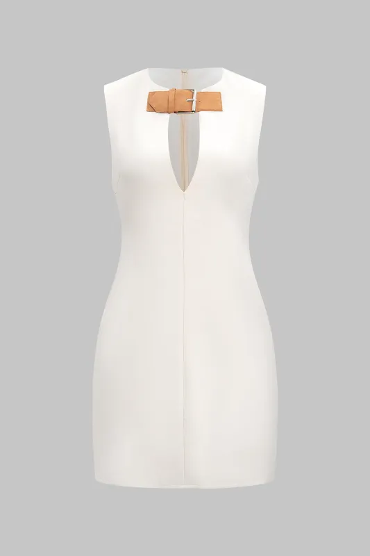 V-hals stropp indretning lynlås ærmeløs mini kjole sold by Micas