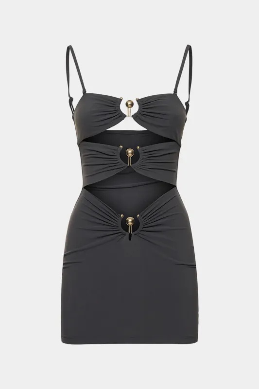 Metallisk udsmykning Ruched Cut Out Slip ærmeløs mini kjole sold by Micas