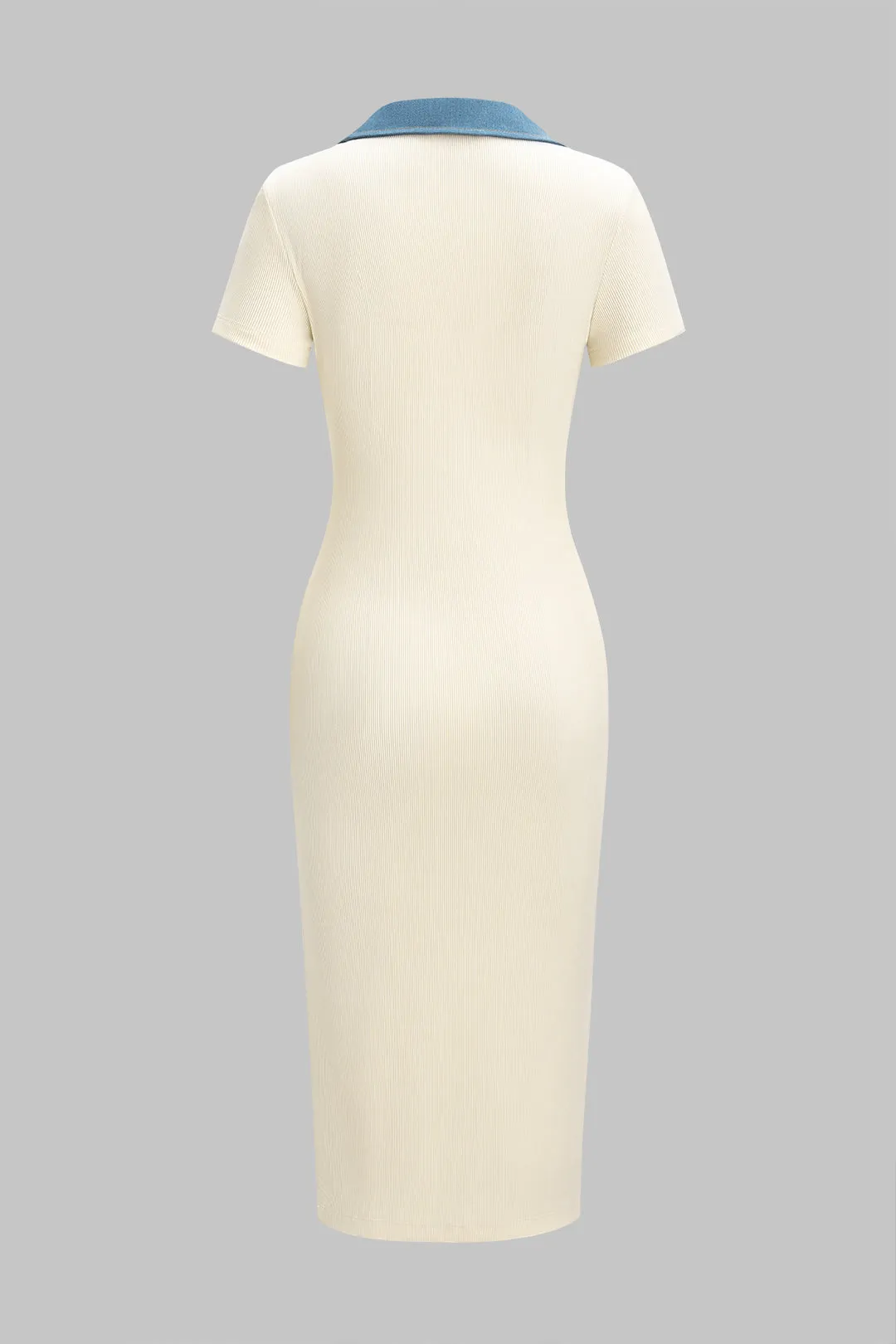 Denim patchwork kort ærme midi kjole sold by Micas product image thumbnail 2