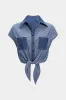 Denim Button Knotted Short Sleeve Shirt sold by Micas