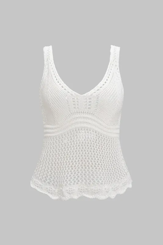Knit Hollow Out V-Neck Tank Top sold by Micas