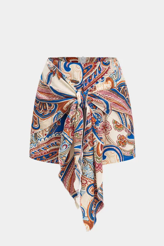 Bohemsk print knyttet slips foran høje talje shorts sold by Micas