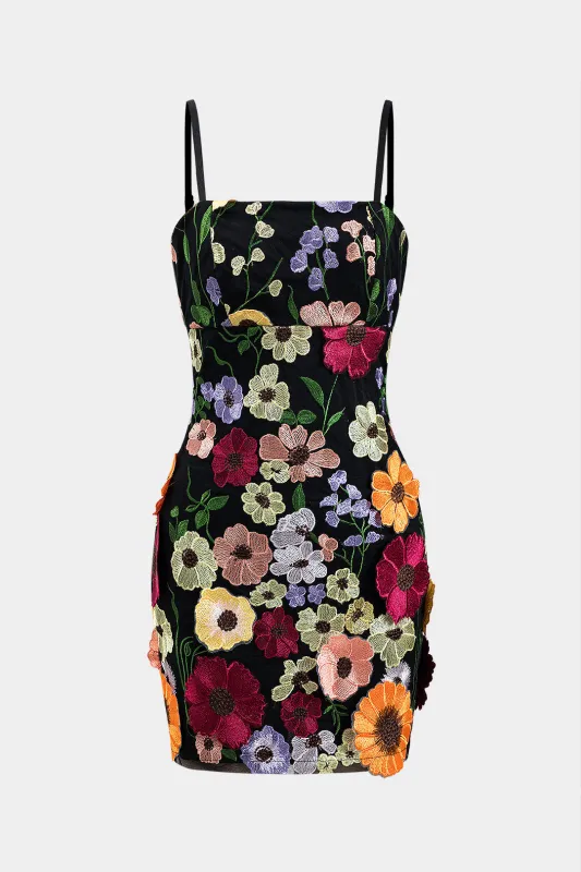 Floral Embroidery Mesh Zipper Slip Mini Dress sold by Micas