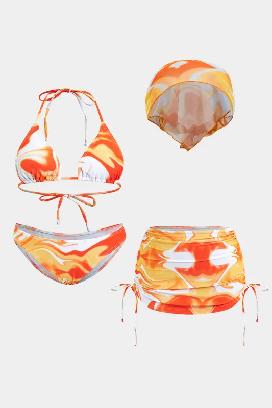 Plus størrelse slips farvestof ombre print fire-stykker bikini sæt sold by Micas