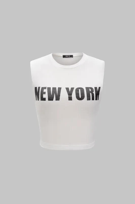 Brevprint ærmeløs tank top sold by Micas