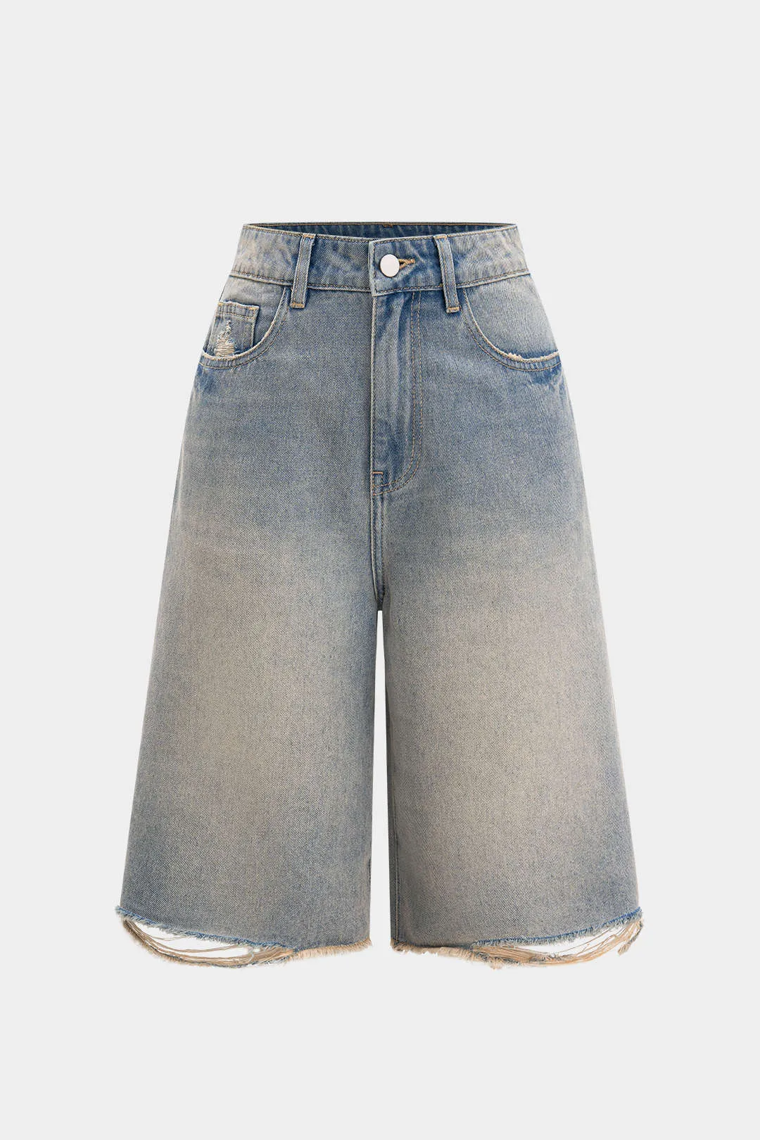 Denim lige ben flod flossede shorts sold by Micas