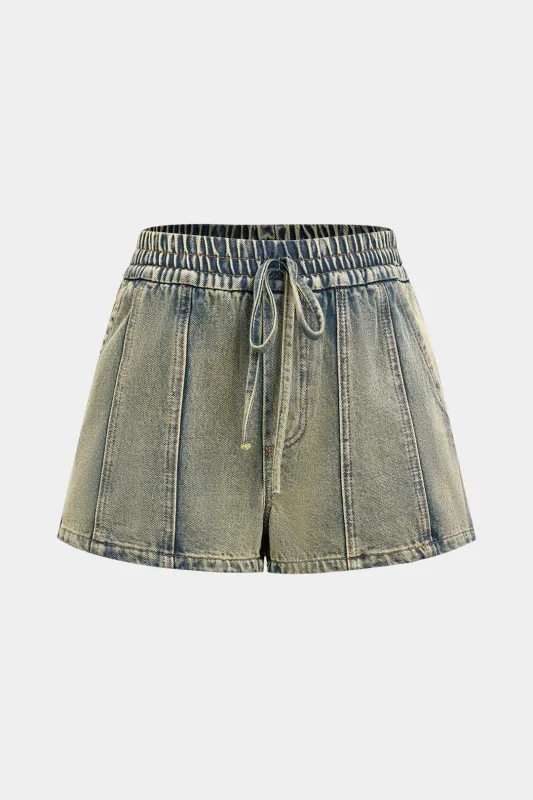 Denim Washed Tie-Up Shorts sold by Micas