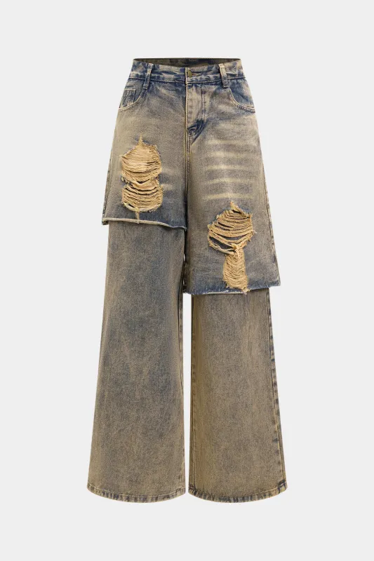 Denim rippede lige ben jeans sold by Micas
