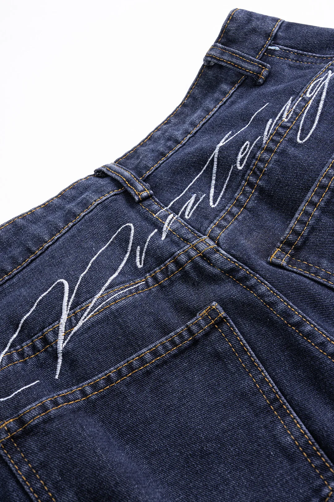Denim brev print brede ben jeans sold by Micas product image thumbnail 3