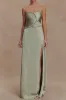 Satin Asymmetrical High Slit Strapless Sleeveless Maxi Dress sold by Micas