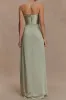 Satin Asymmetrical High Slit Strapless Sleeveless Maxi Dress sold by Micas