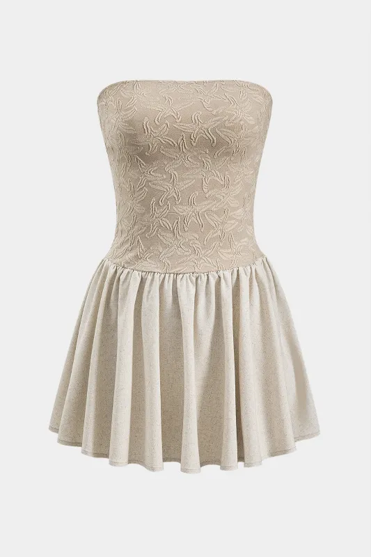 Jacquard Ruched Stropløs ærmeløs mini -kjole sold by Micas