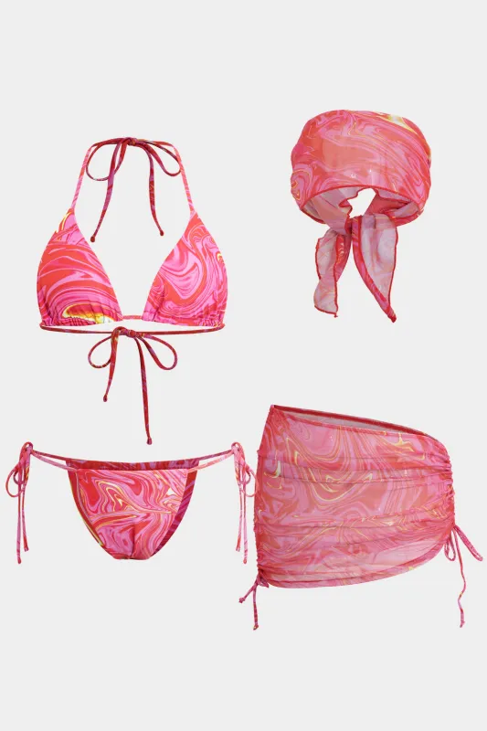 Plus Størrelse Abstrakt printbinding Fire-stykker Bikini Set sold by Micas