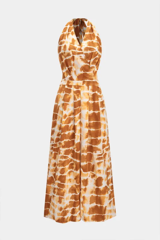 Tie farvestofprint halter hals binding af shireret ærmeløs jumpsuit sold by Micas